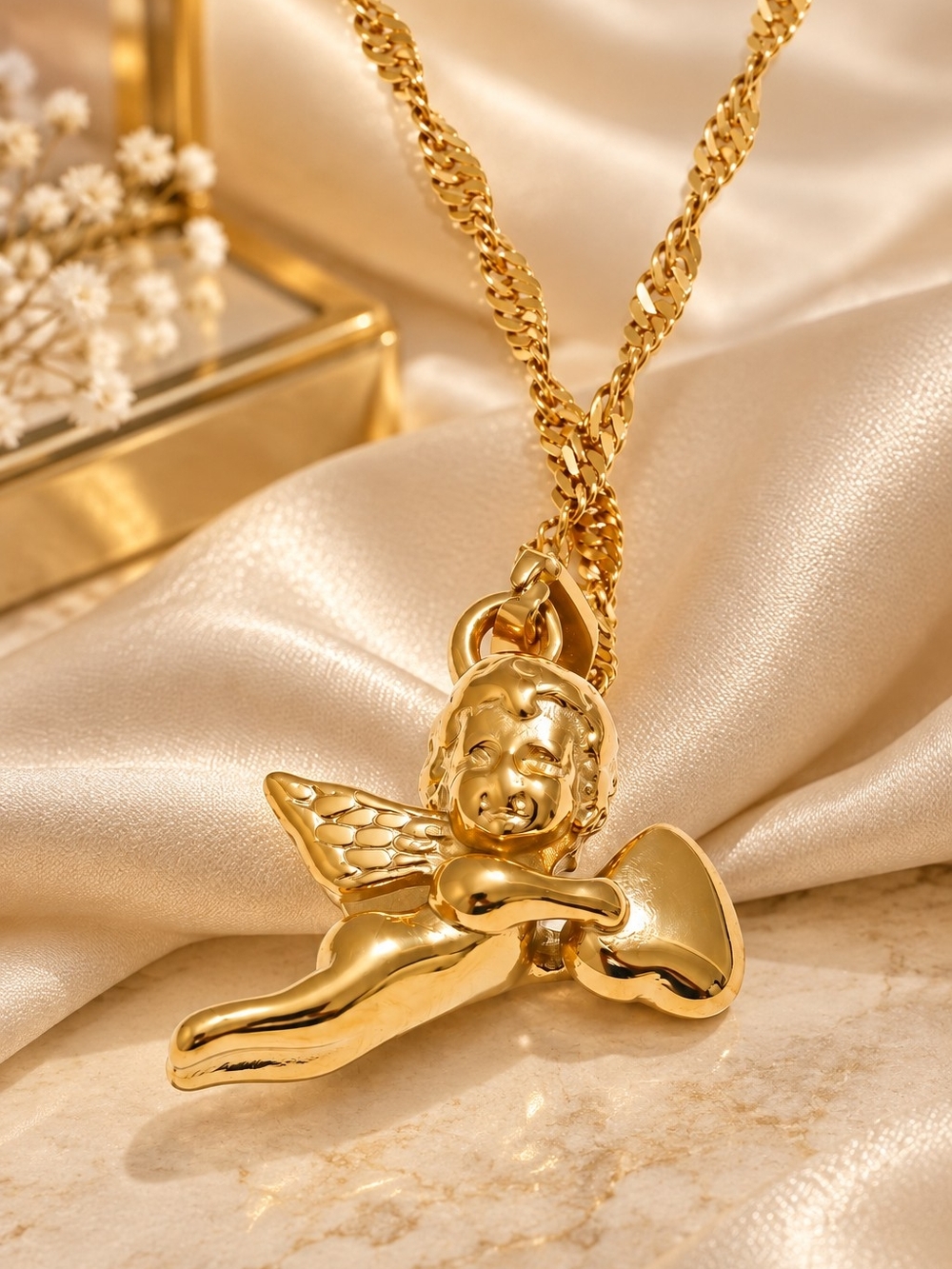 Gold Angel Pendant Necklace - Women Jewelry - Picture 3 of 6
